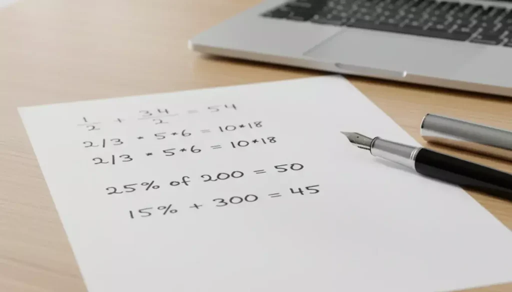 Calcolo quote scommesse: foglio con formule matematiche e penna su scrivania