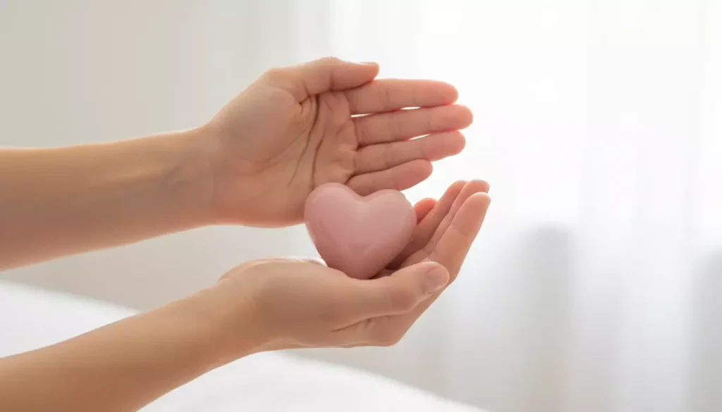 Gioco responsabile: mani che reggono un cuore stilizzato simbolo di cura