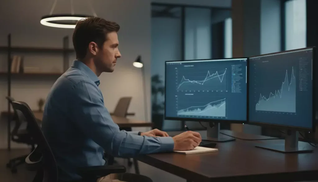 Handicap asiatico calcio: analista professionista studia dati su più schermi