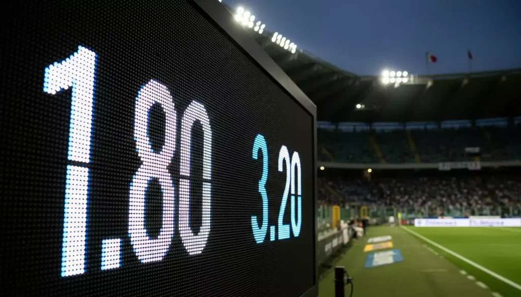 Quote Serie A: display con numeri e quote su sfondo di stadio italiano
