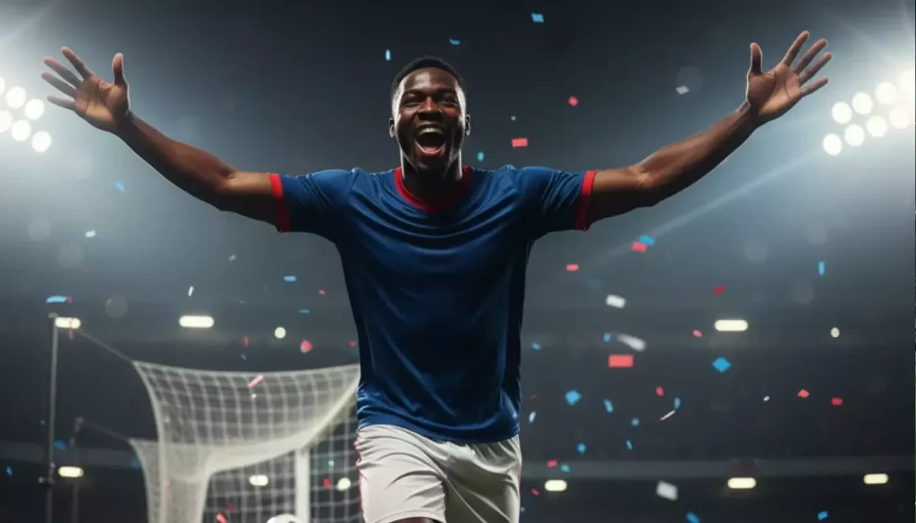 Scommesse combo calcio: attaccante che segna un gol con esultanza