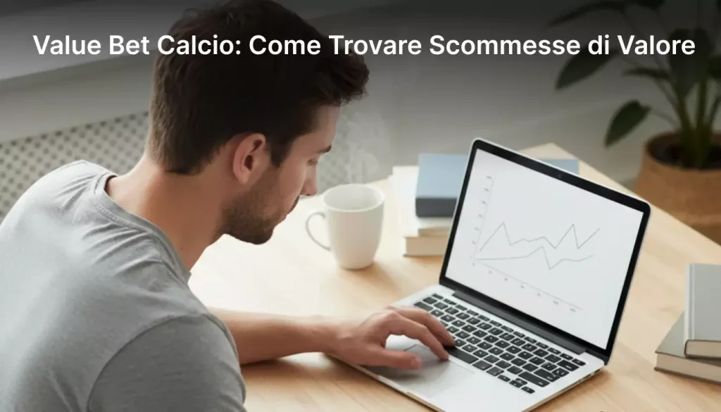 Value bet calcio: analista confronta dati statistici su un notebook con appunti